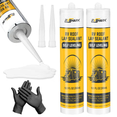 RVshark RV Roof Sealant bottle demonstrating self leveling for a smooth seal