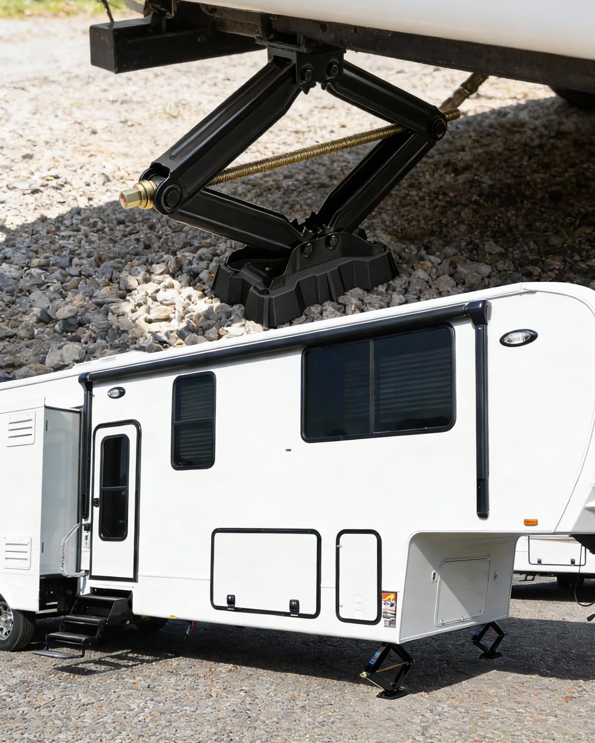 RVshark pad on uneven ground provides enhanced stability for RVs