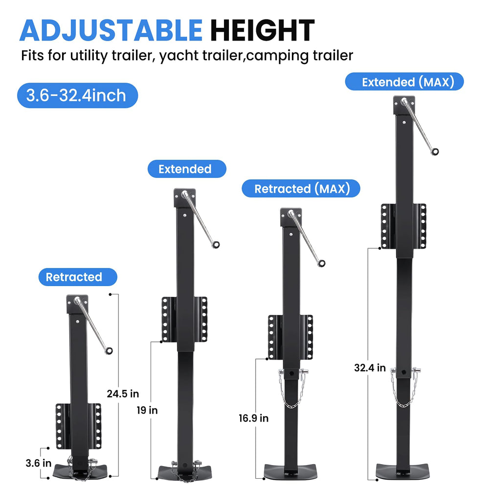 RVSNAIL drill-compatible trailer jack enables quick adjustments.