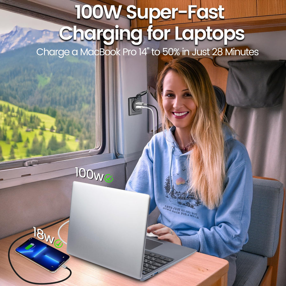 RVSPARK PD100W USB-C port demonstrates high-speed laptop charging.