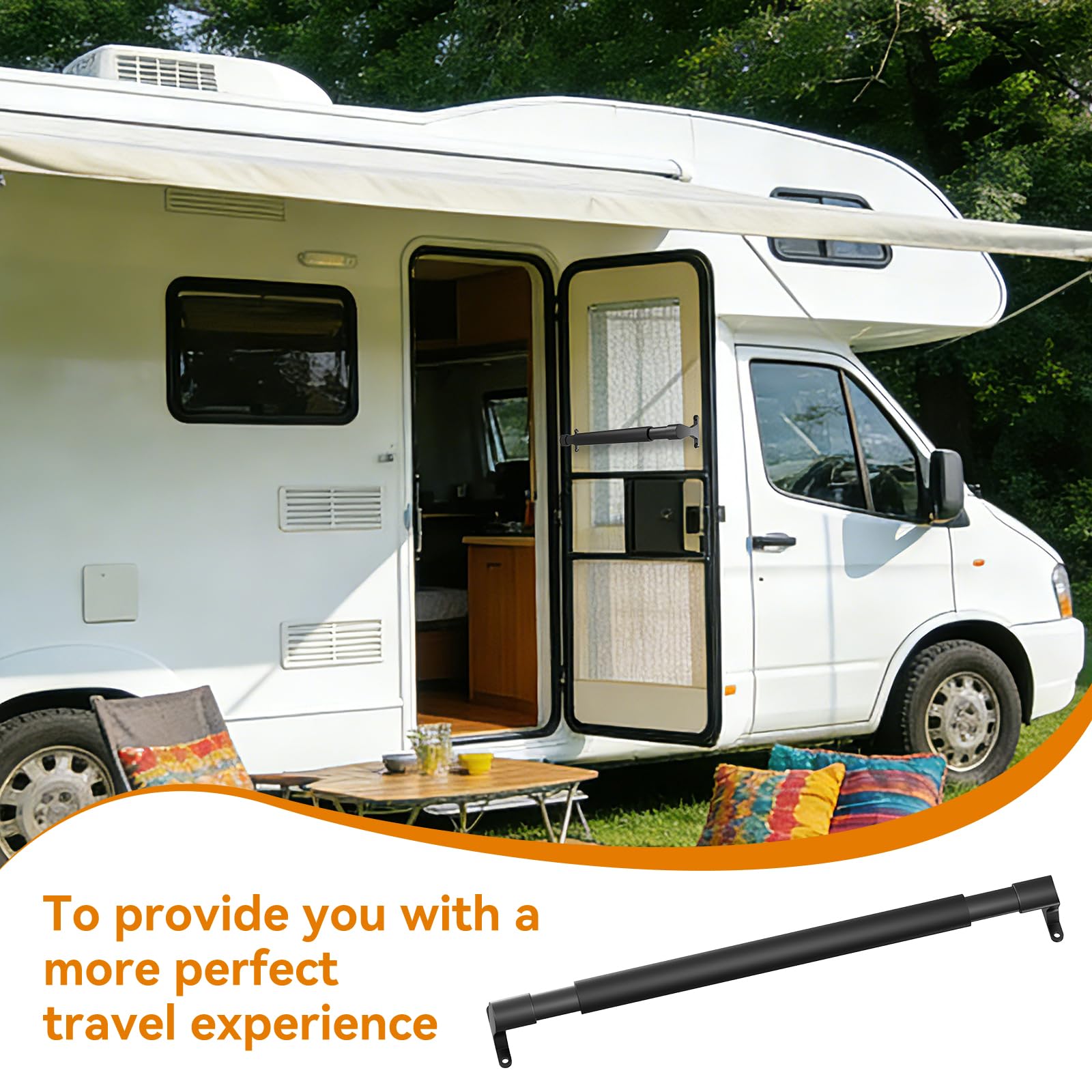 Black metal RVZONE door handle withstands daily campsite use with a rugged look.