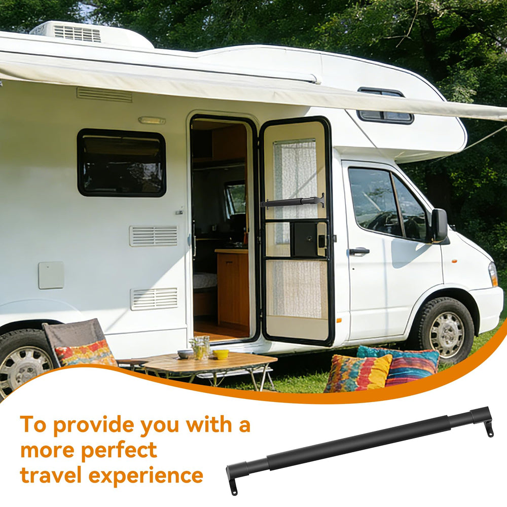Black metal RVZONE door handle withstands daily campsite use with a rugged look.