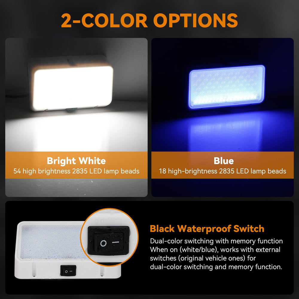 RVZONE dual-color switchable light blue and white mode in action for customizable ambience.