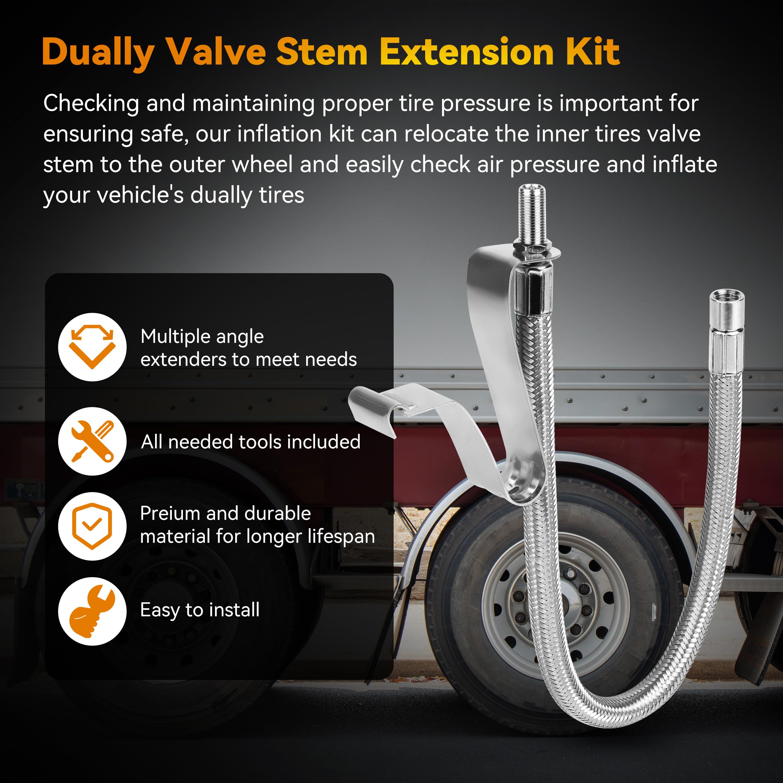 RVZONE Dually 90-degree hose extenders reach outer wheels during inflation