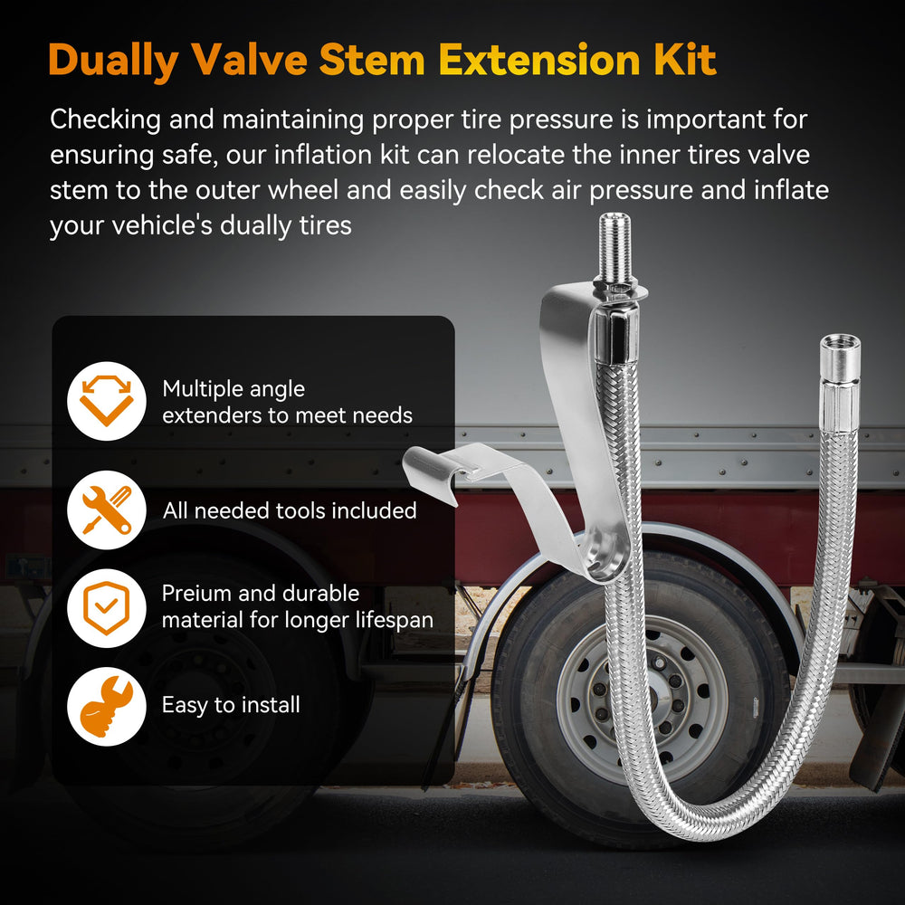 RVZONE Dually 90-degree hose extenders reach outer wheels during inflation