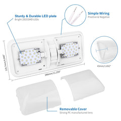 Closeup of frosted dome cover highlights soft, glare-free lighting for a cozy camper.