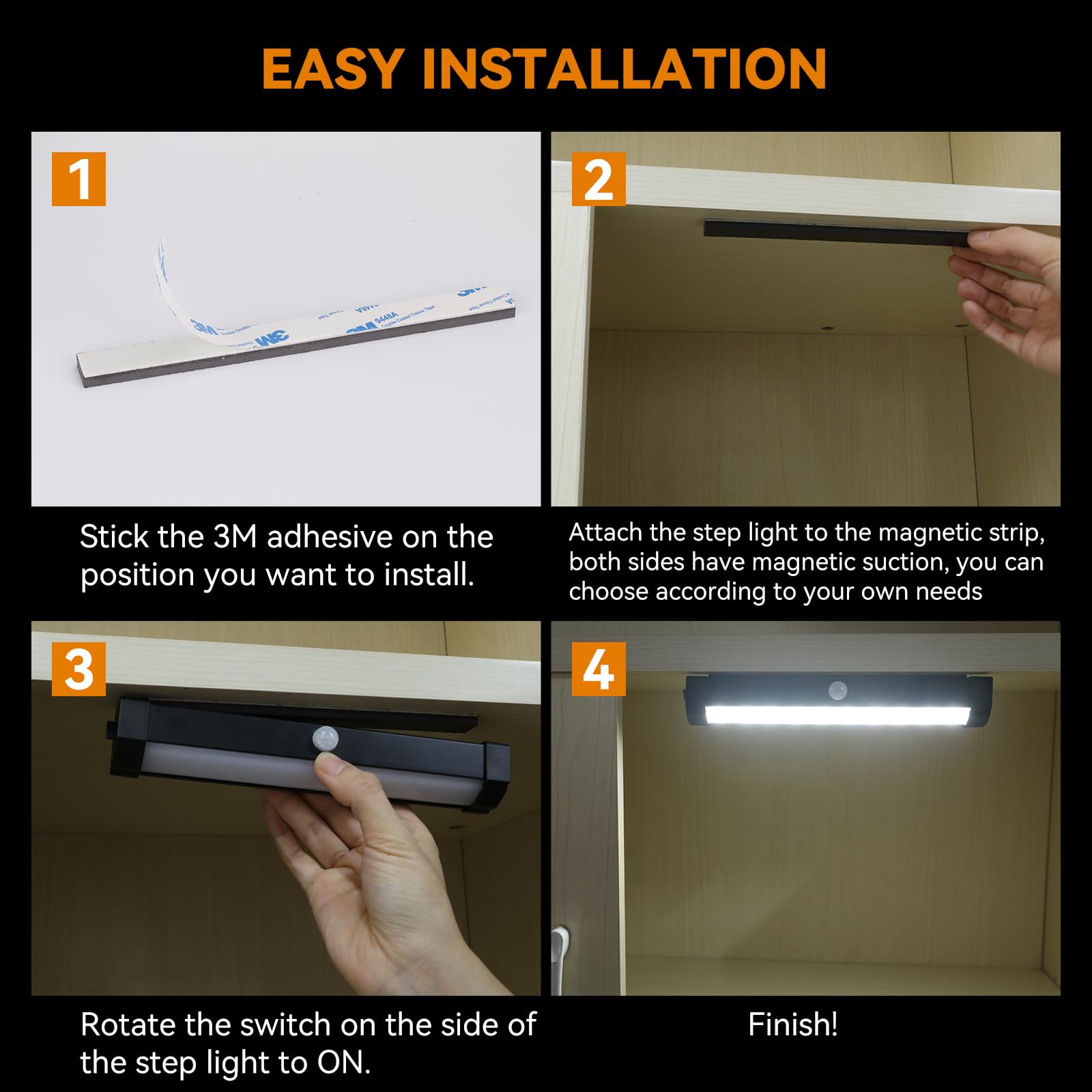 RVZONE long-lasting RV step light powered by four AA batteries for hours of illumination.