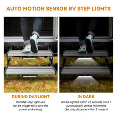 RVZONE motion sensor RV step light detects approaching movement for hands-free lighting.
