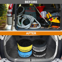RVZONE grey hose bag highlighting rugged material and clean separation for dirty water hoses.