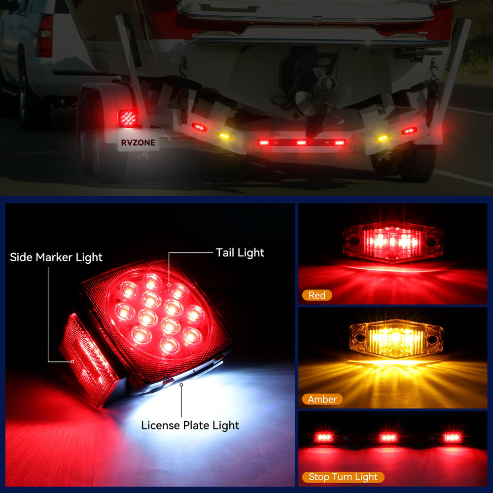 RVZONE Trailer side marker amber and red lights enhance side visibility and compliance.