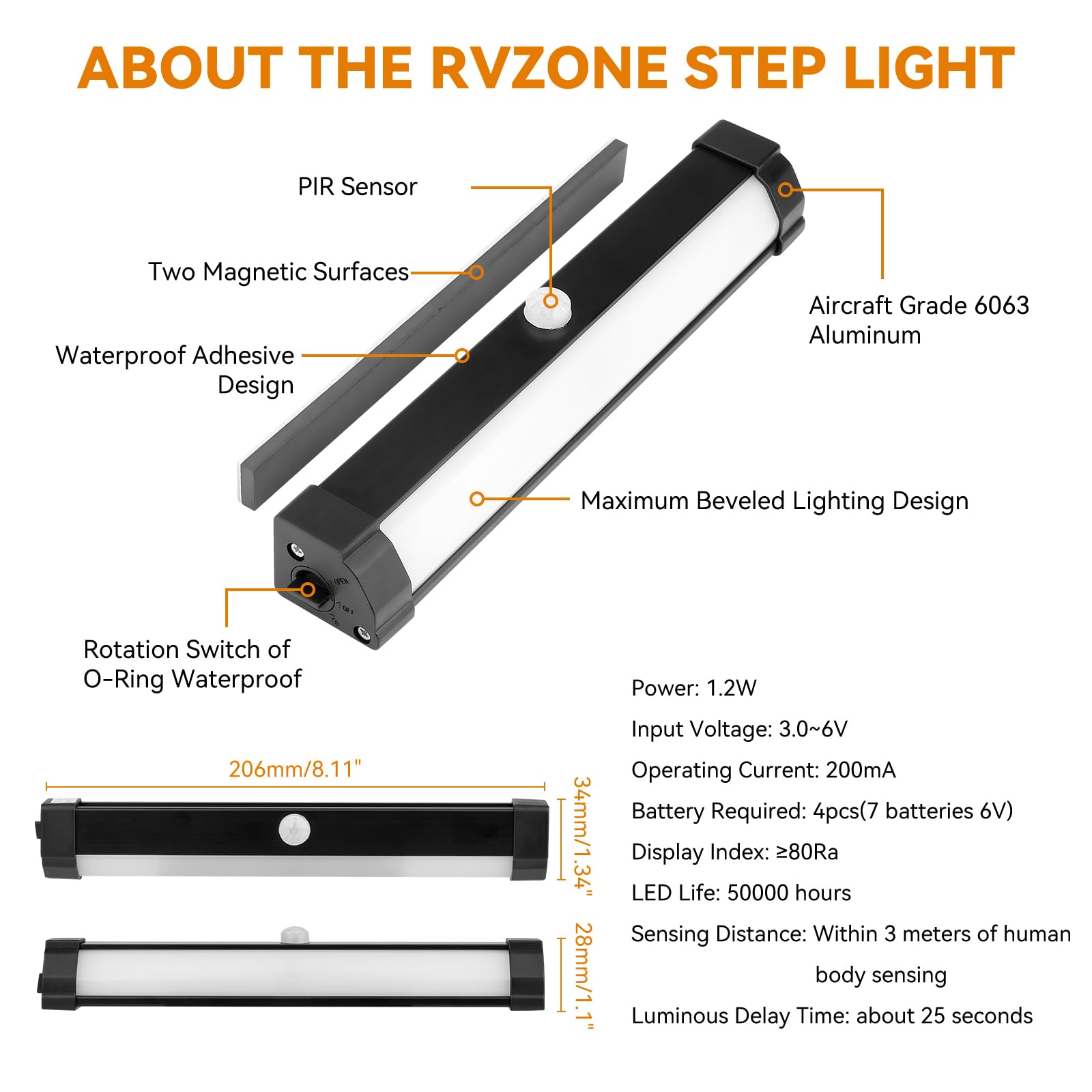 RVZONE wide illumination angle lights steps and ground evenly for safer passages.