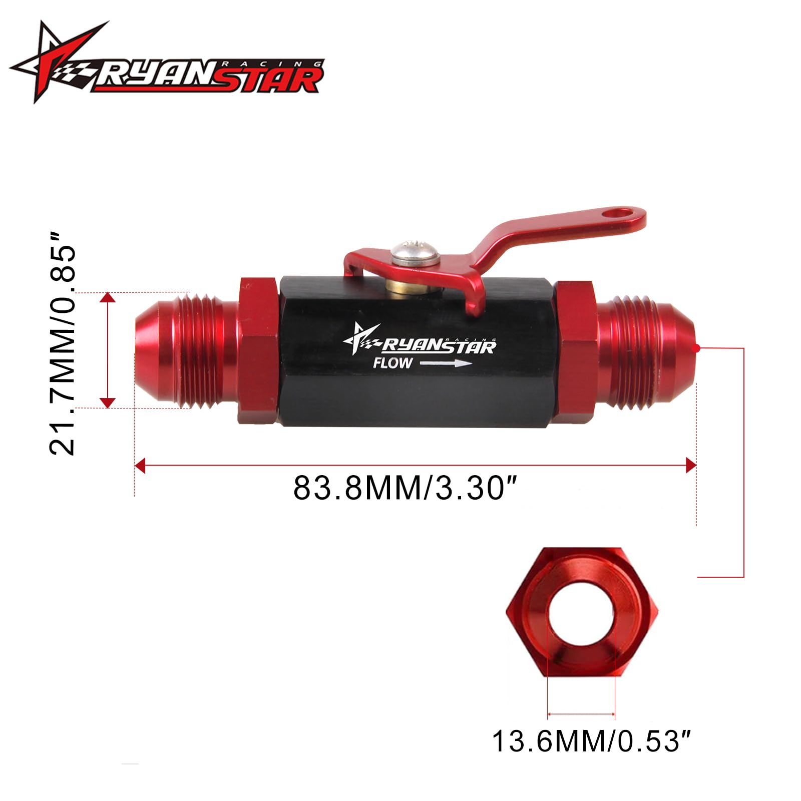 Ryanstar Racing AN6 to 6AN fittings connect snugly for reliable flow control.