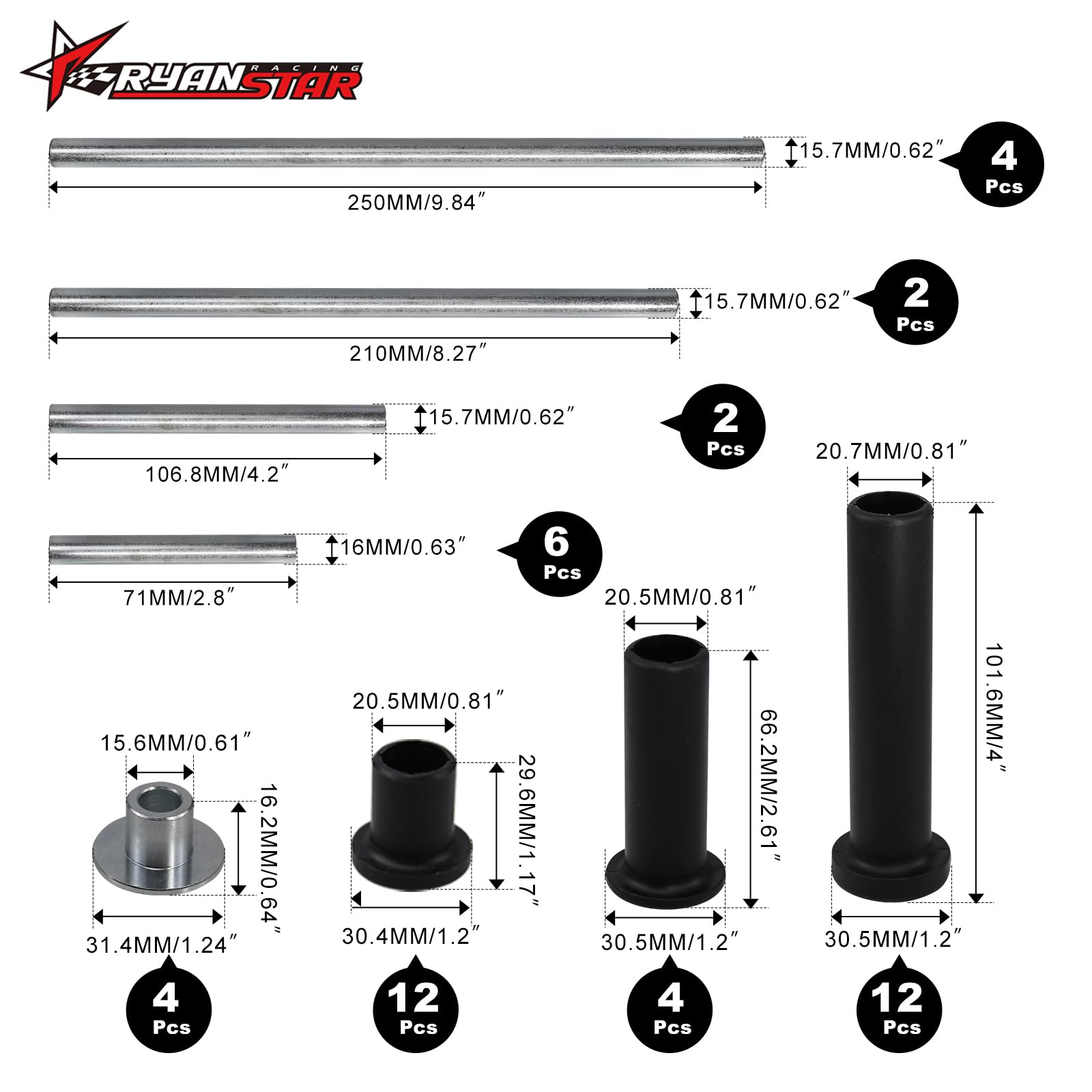 RYANSTAR RACING HDPE A-Arm Bushing Rear Kit improves rear suspension stability and durability