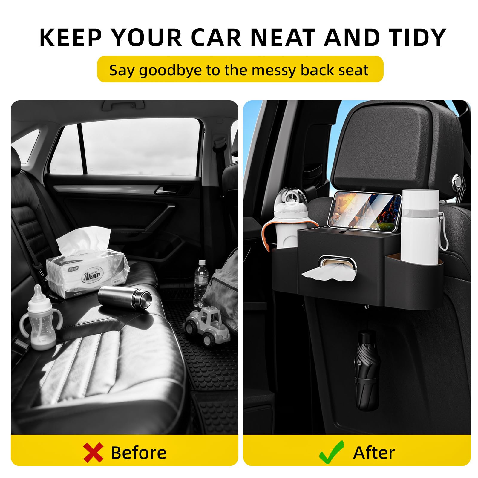 RYCELYSIAN back seat organizer phone holder keeps device accessible during commutes