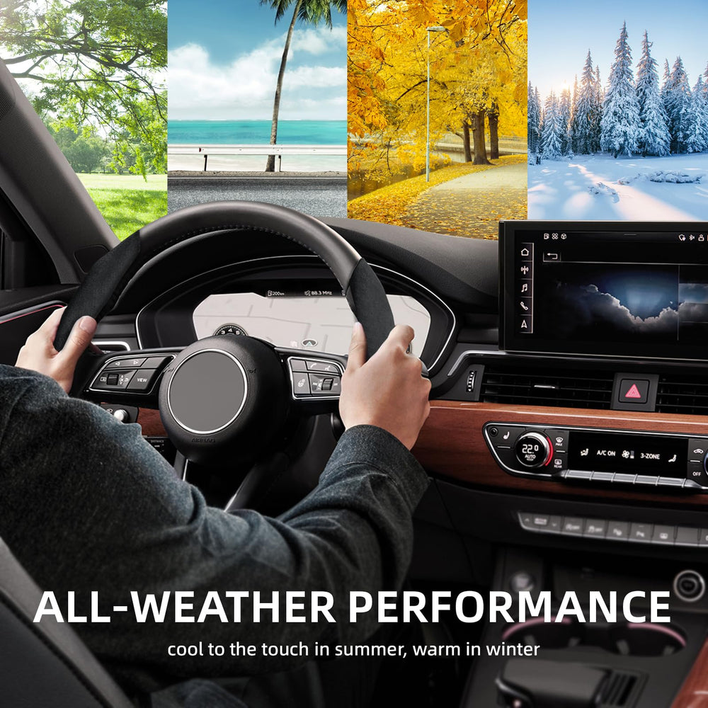 RYCELYSIAN suede steering wheel cover clip-on secure attachment