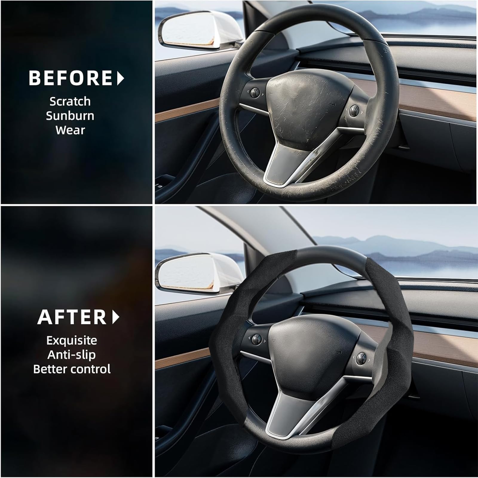RYCELYSIAN suede steering wheel cover all-weather grip for year-round use