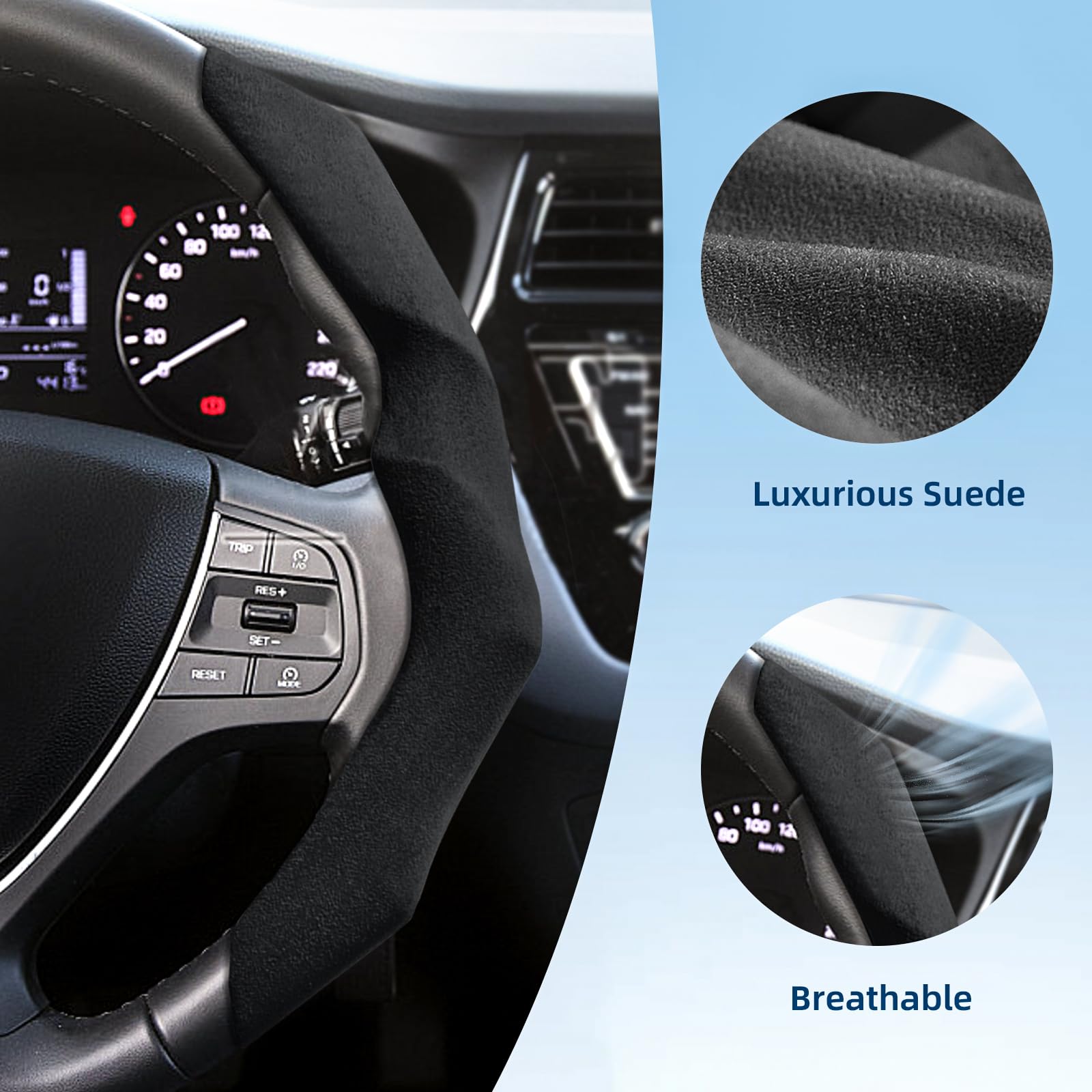 RYCELYSIAN suede steering wheel cover interior anti-slip texture