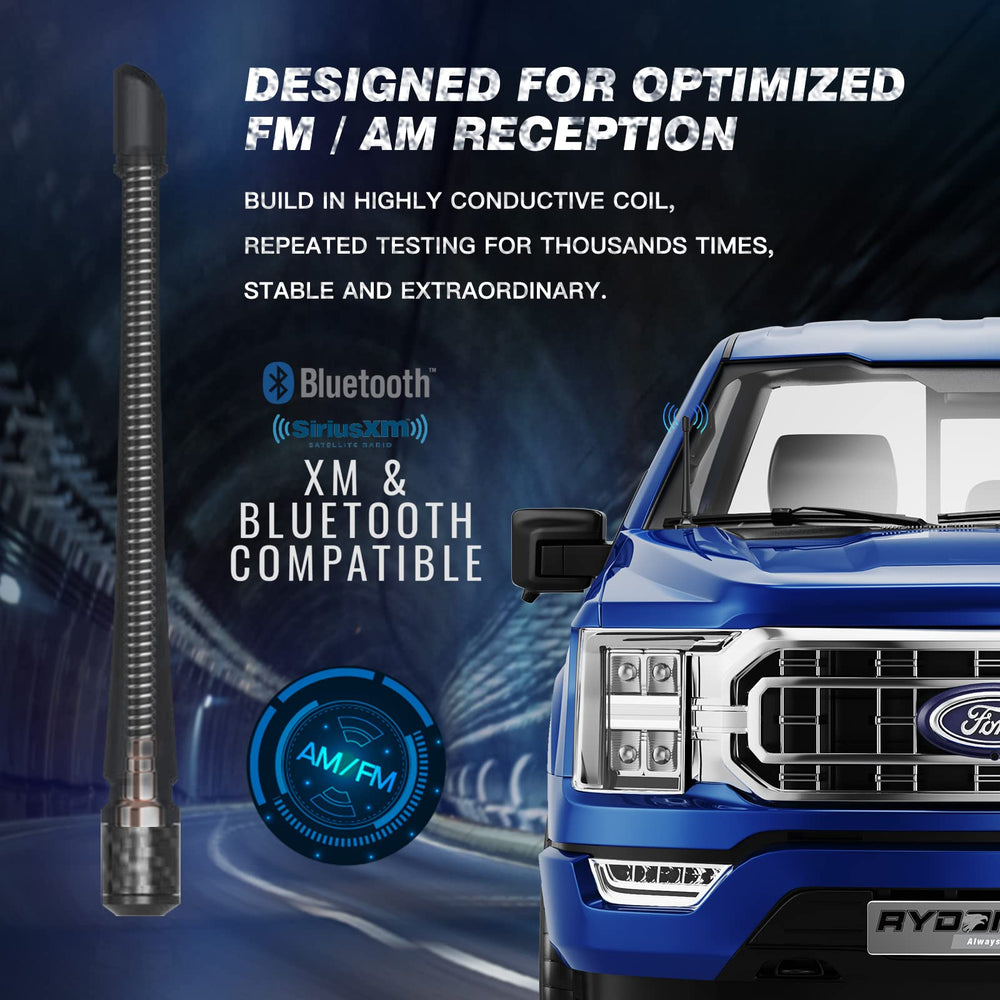 Rydonair short antenna on Ford Bronco demonstrates low-profile look with stable AM/FM reception.