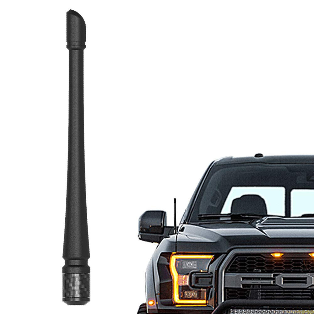 Rydonair short antenna on Ford F-150 showing compact, weatherproof design for clear radio reception.