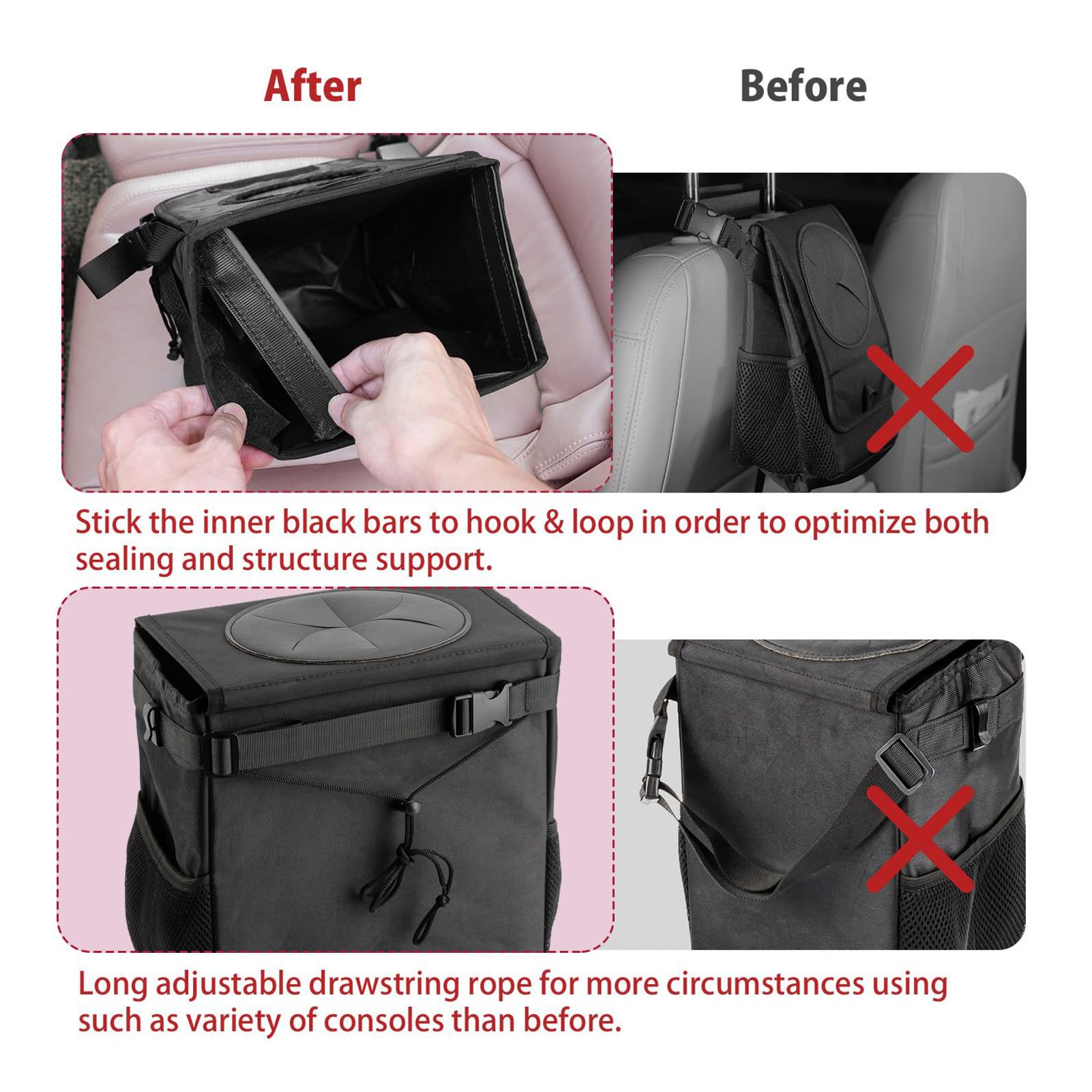 Ryhpez car organizer pockets help store tissues, toys, snacks and more.