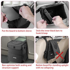 Ryhpez car trash can lid open to reveal easy disposal and accessible waste.
