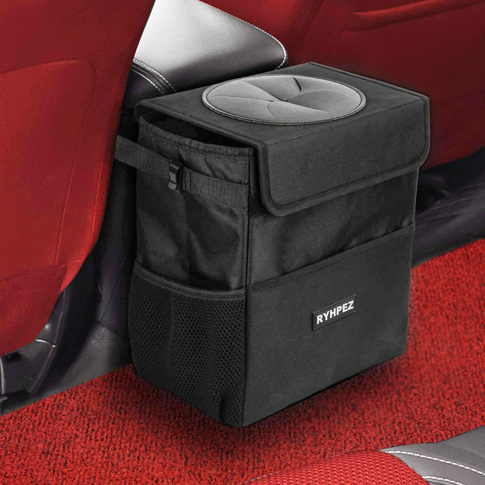 Ryhpez car trash can with lid keeps interior neat and odor-free on long trips.