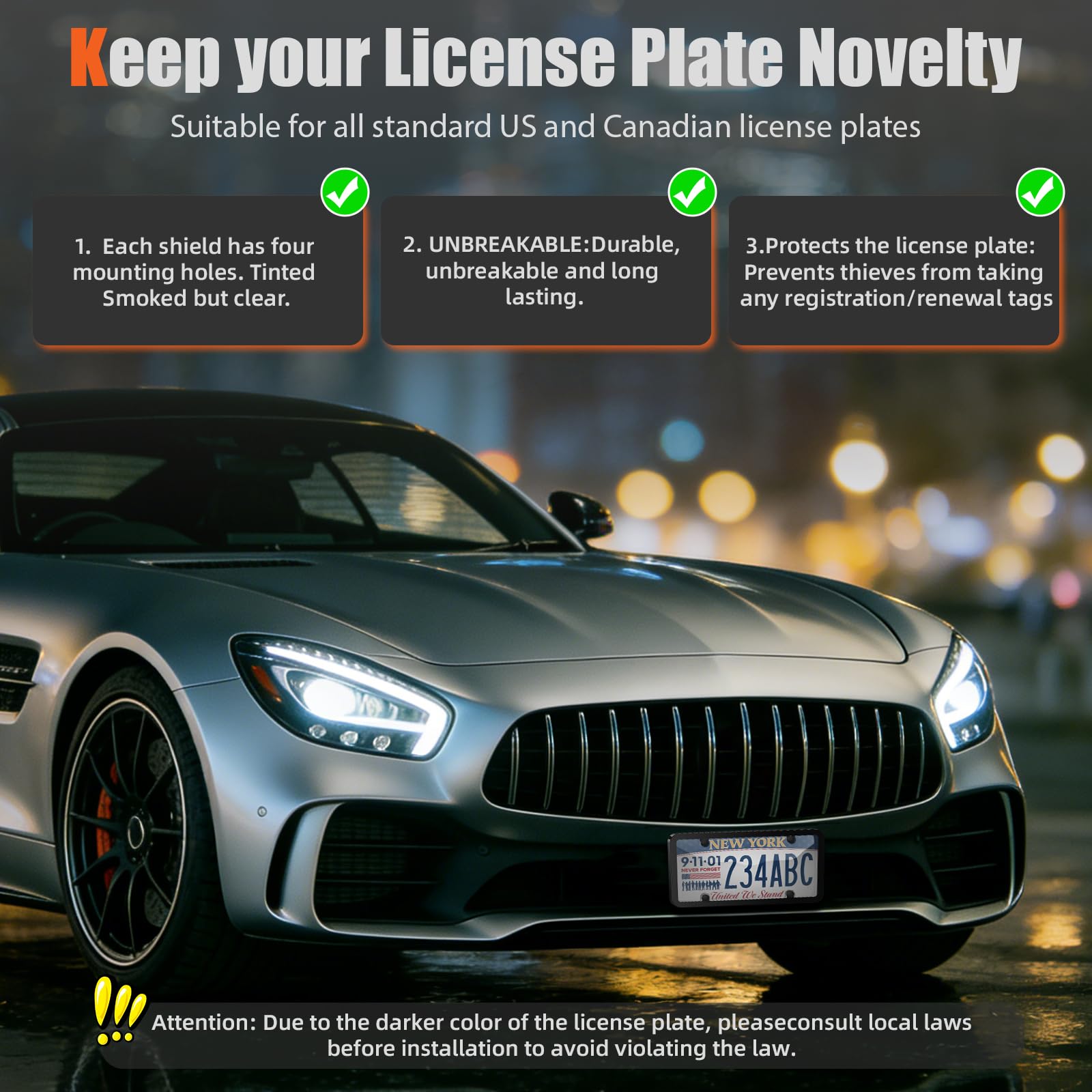 RYHYC 2 pack license plate frame rear cover keeps license plate clear