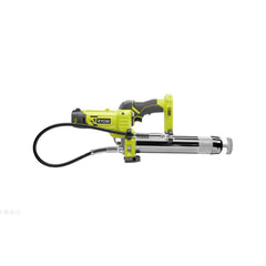 RYOBI 18V Grease Gun P3410 front view highlights compact design for tight spaces.