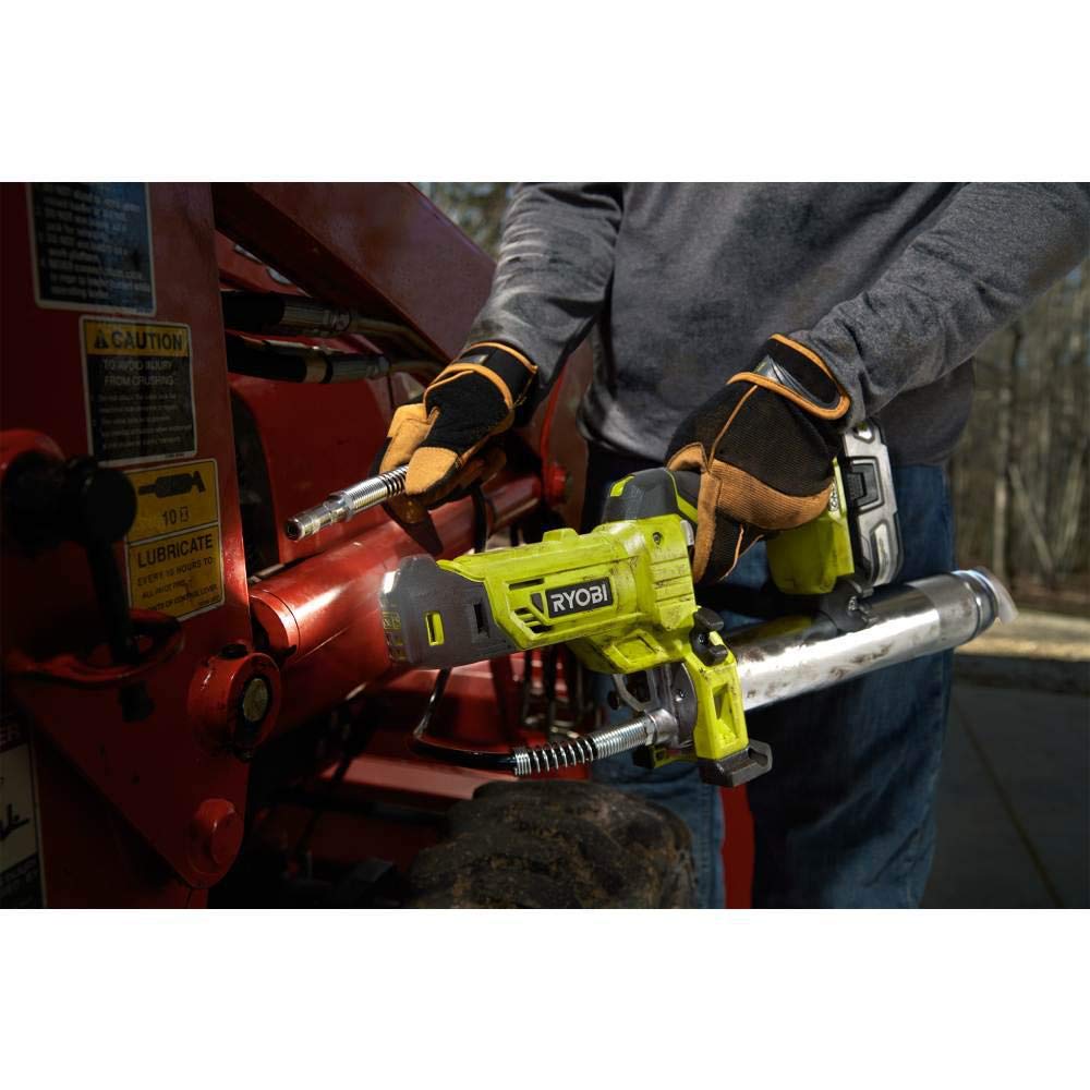 RYOBI 18V Grease Gun P3410 steel tube ensures durability in tough jobs.