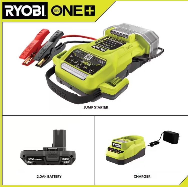 RYOBI ONE+ 18V jump starter LED light in use for roadside visibility and safety.