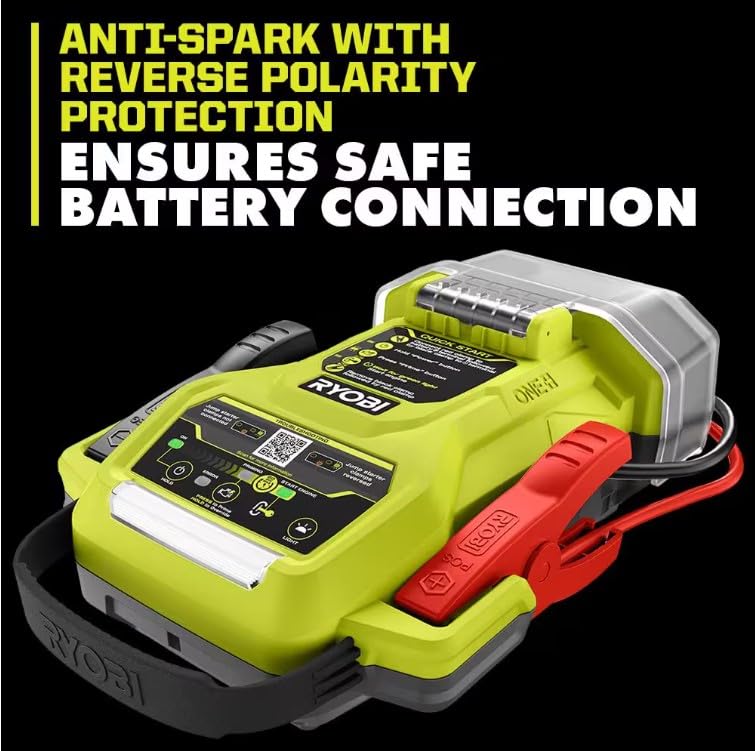 RYOBI ONE+ jump starter quick start guide displayed for easy setup.