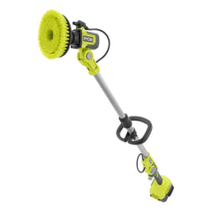 RYOBI ONE+ cordless soap-dispensing scrubber reaching tall ceilings and corners.