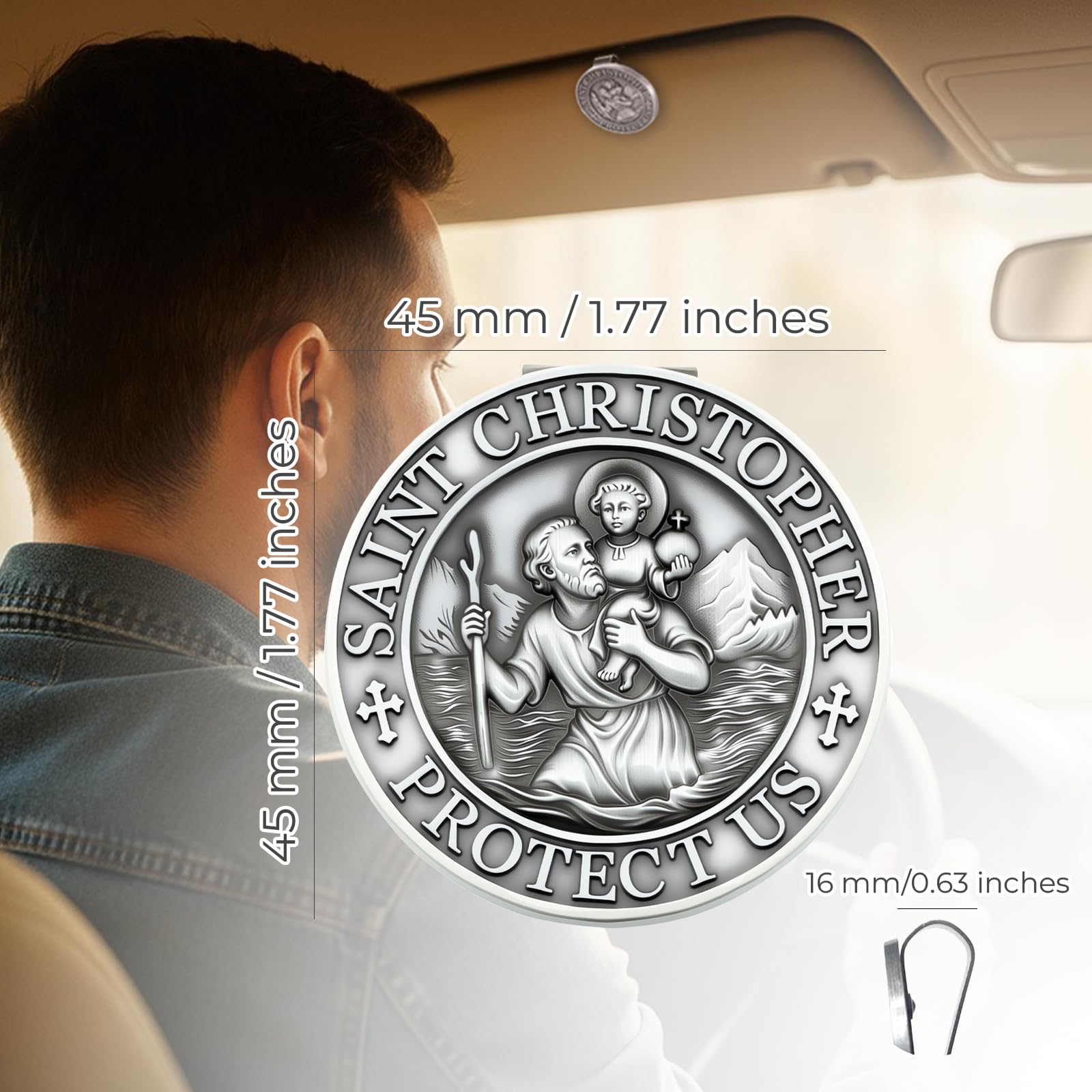 RYYOF St Christopher car medal back design showing blessing for safe travels