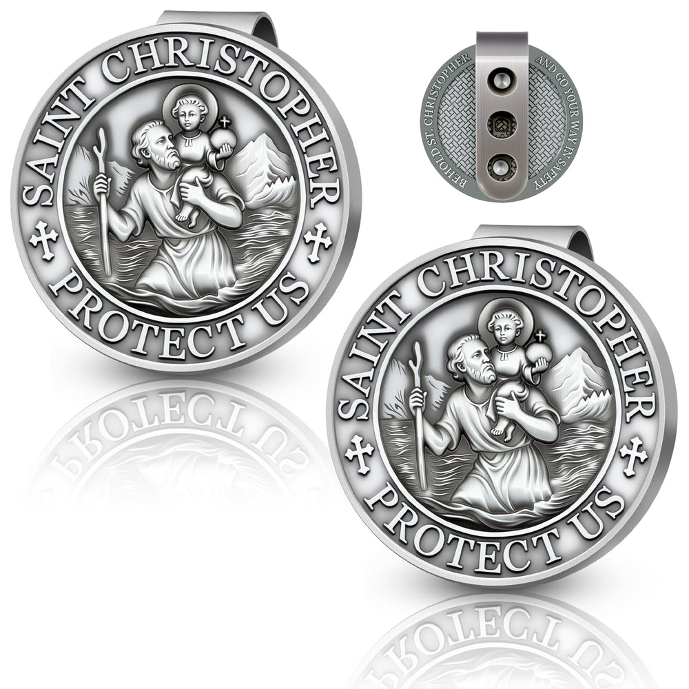 RYYOF St Christopher car medal double-sided front view, symbol of faith on the road