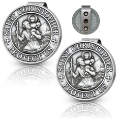 RYYOF St Christopher car medal double-sided front view, symbol of faith on the road