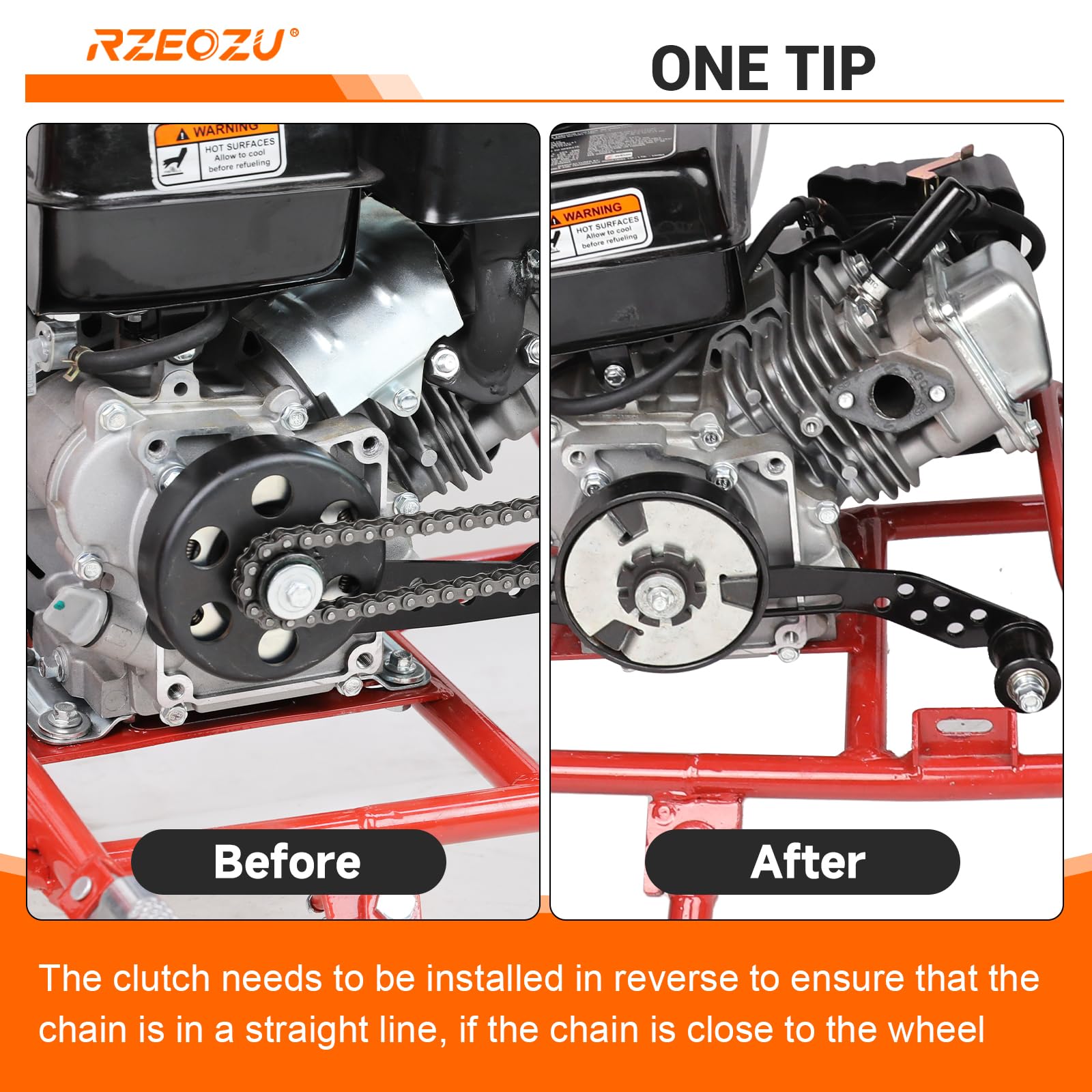RZEOZU tensioner bracket installed on a mini bike frame showing alignment