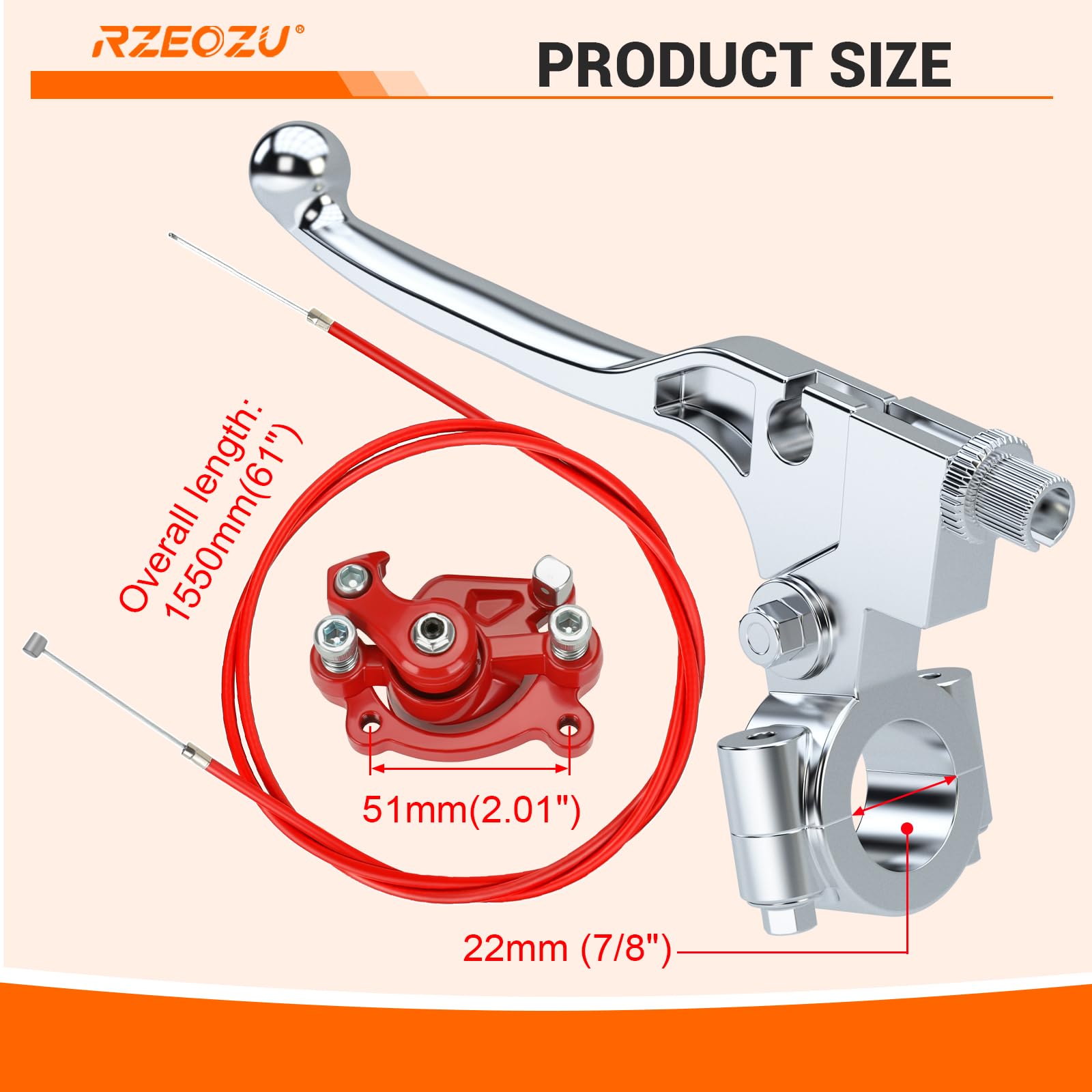 RZEOZU 7/8-inch brake lever with silver finish for precise control.
