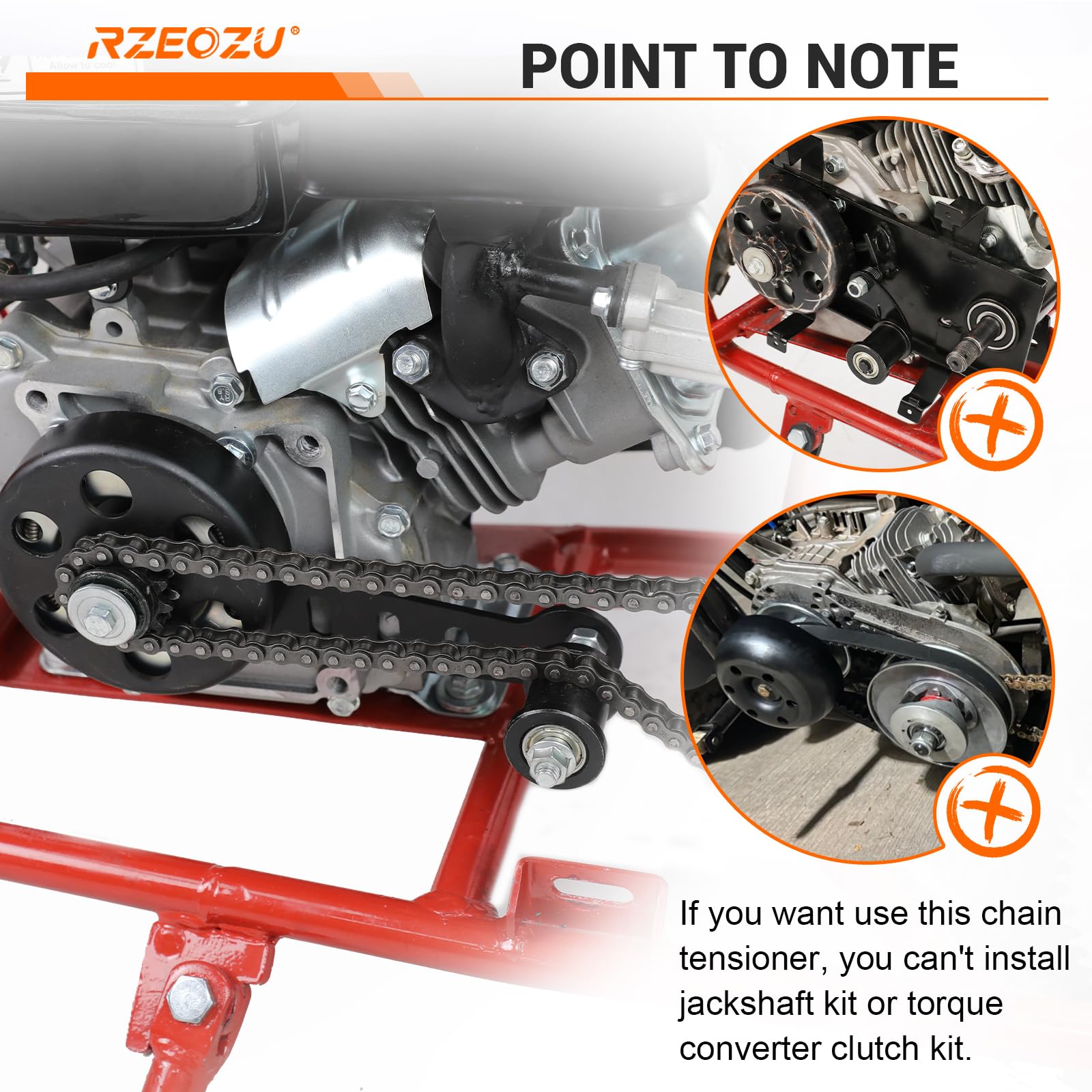 RZEOZU chain tension benefits shown as extended life and reduced slip