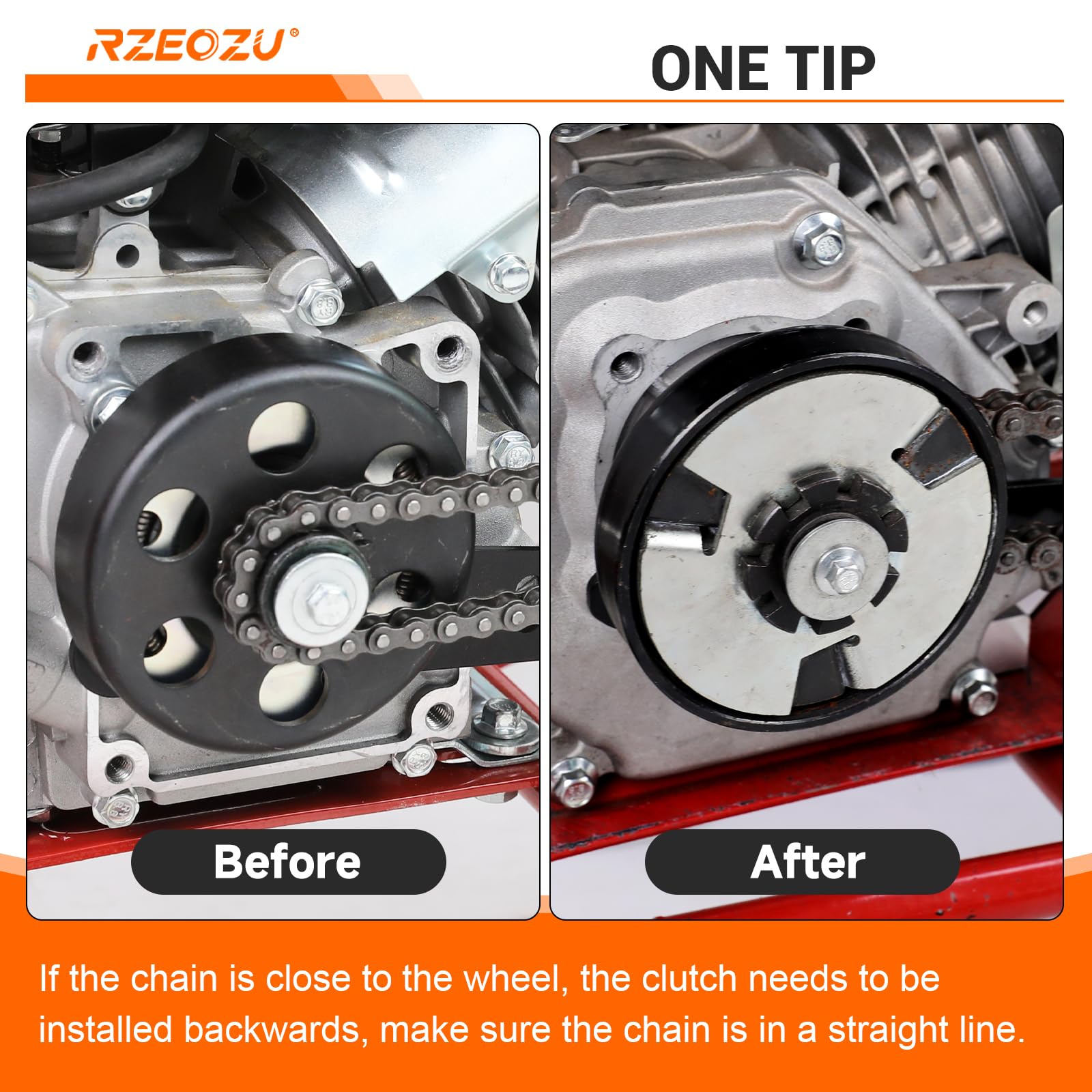 RZEOZU installation guide demonstrates mounting bracket before clutch