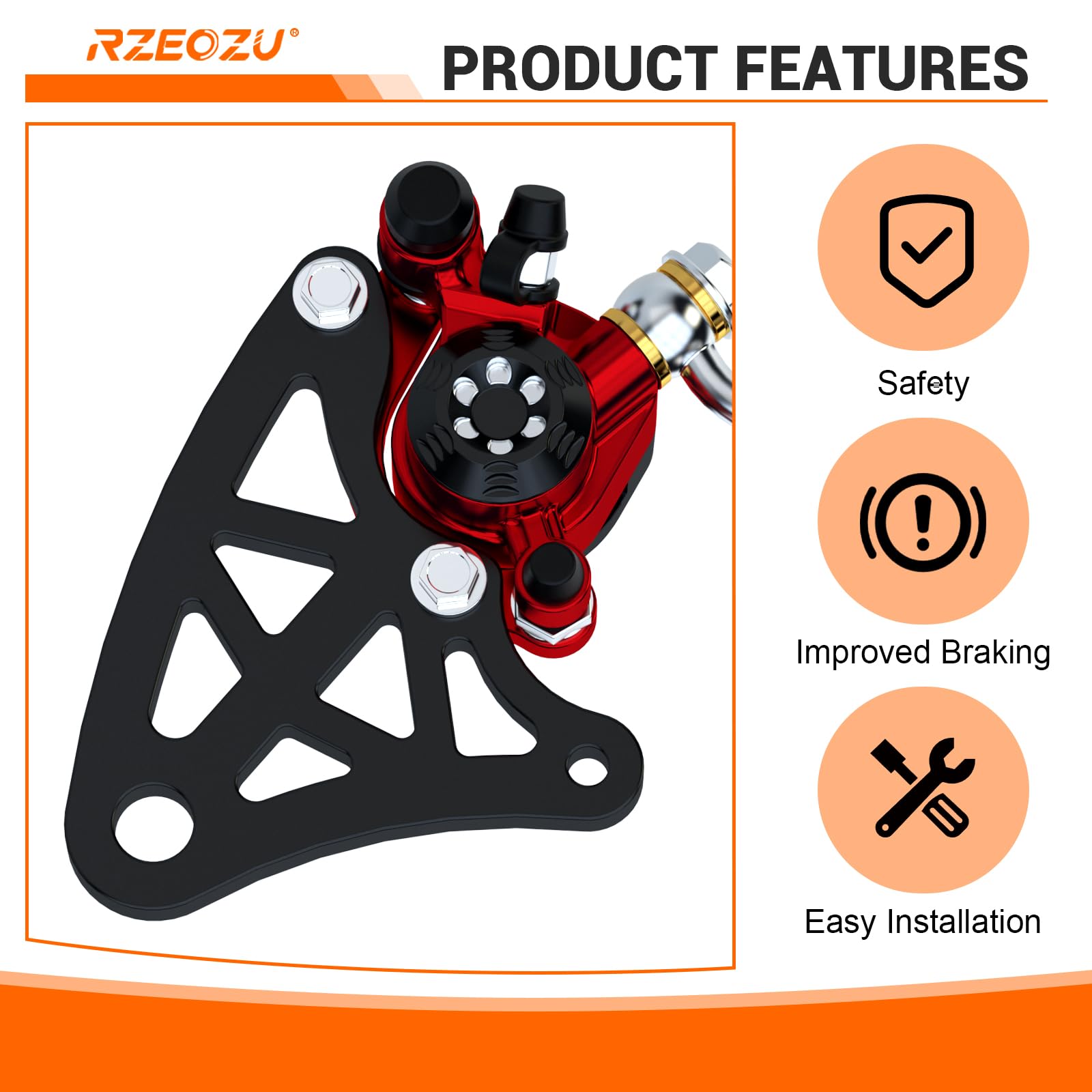 RZEOZU new design red CNC cover on brake bracket offers eye-catching detail
