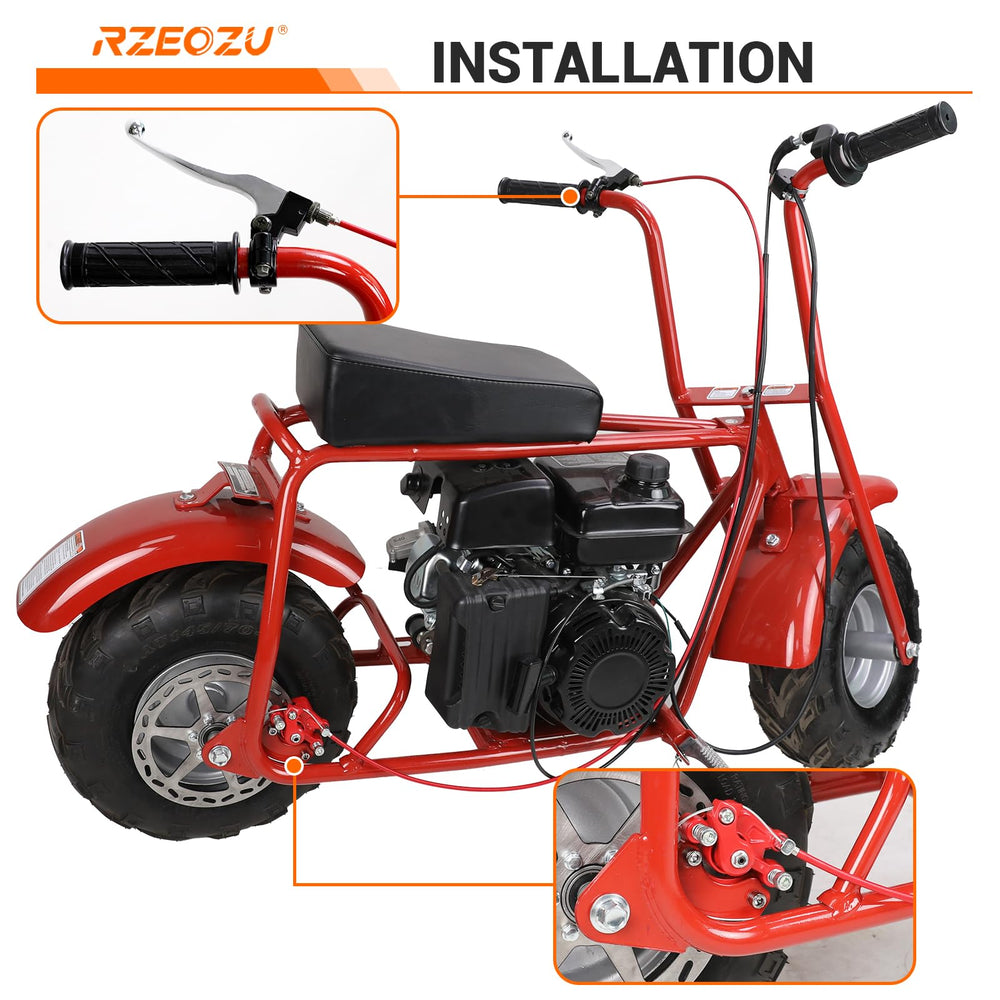 RZEOZU rear brake caliper mounted on minibike for reliable braking.