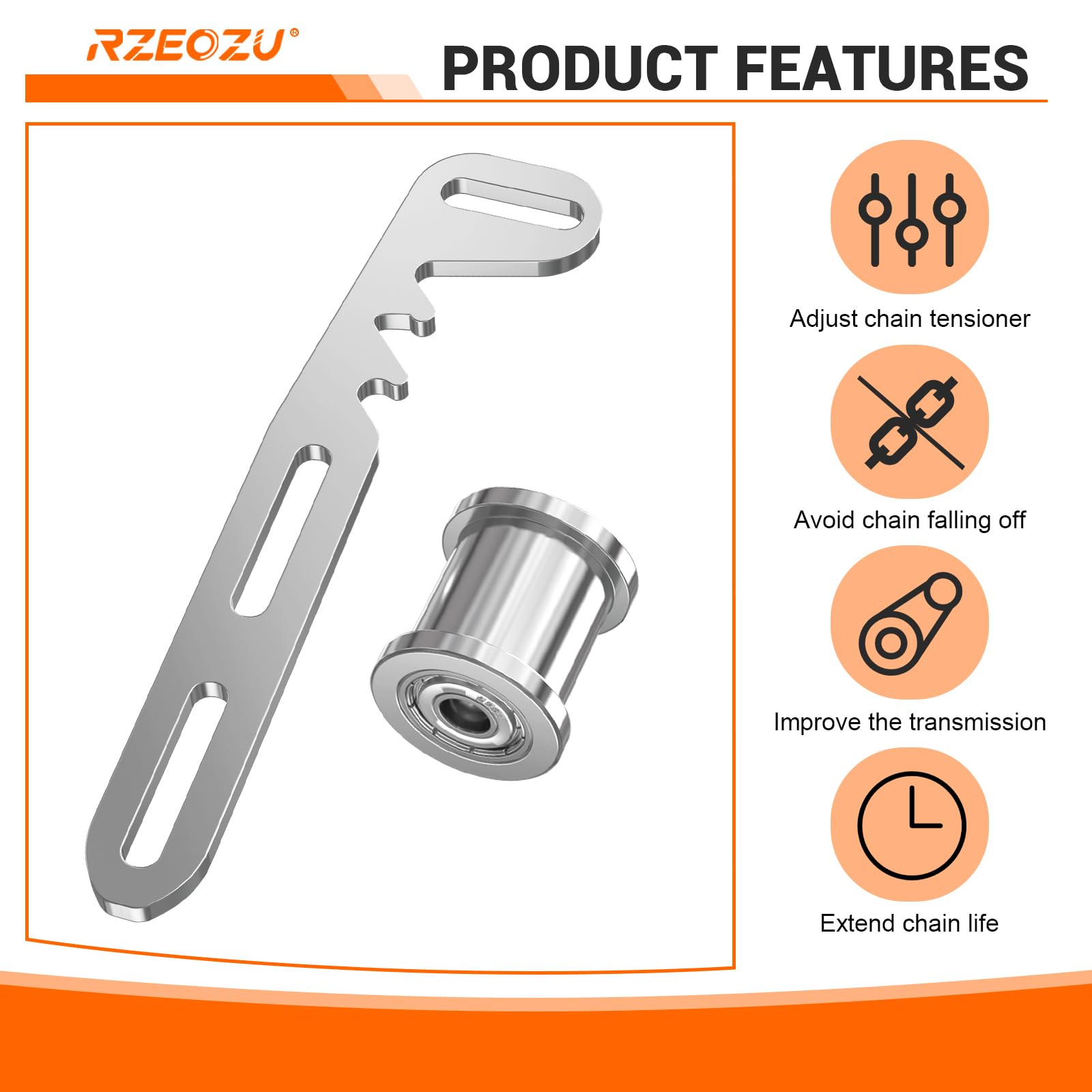 RZEOZU close-up of roller on tensioner bracket for durability