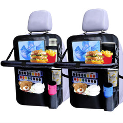 Rzoixuur backseat organizer tray table provides a sturdy meal surface during road trips.