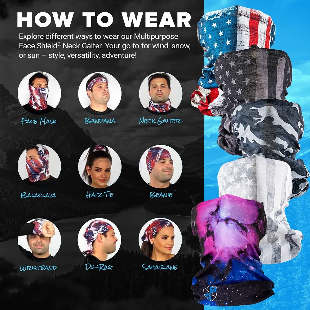 S A Company UV face shield 5-pack demonstrates multiwear options