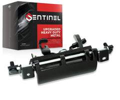S Sentinel Parts heavy-duty tailgate latch closeup, rugged metal design for durable rear access.