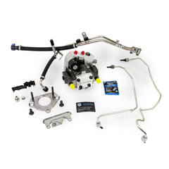 S&S Diesel Motorsport CP4 to DCR conversion assembly on Ford 6.7L engine, offering a more reliable upgrade.