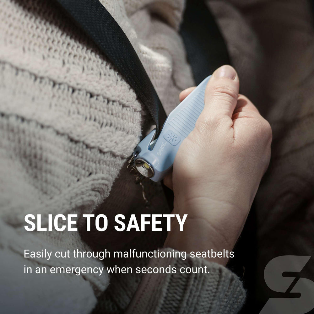 SABRE seatbelt cutter slices jammed belts for rapid self-rescue