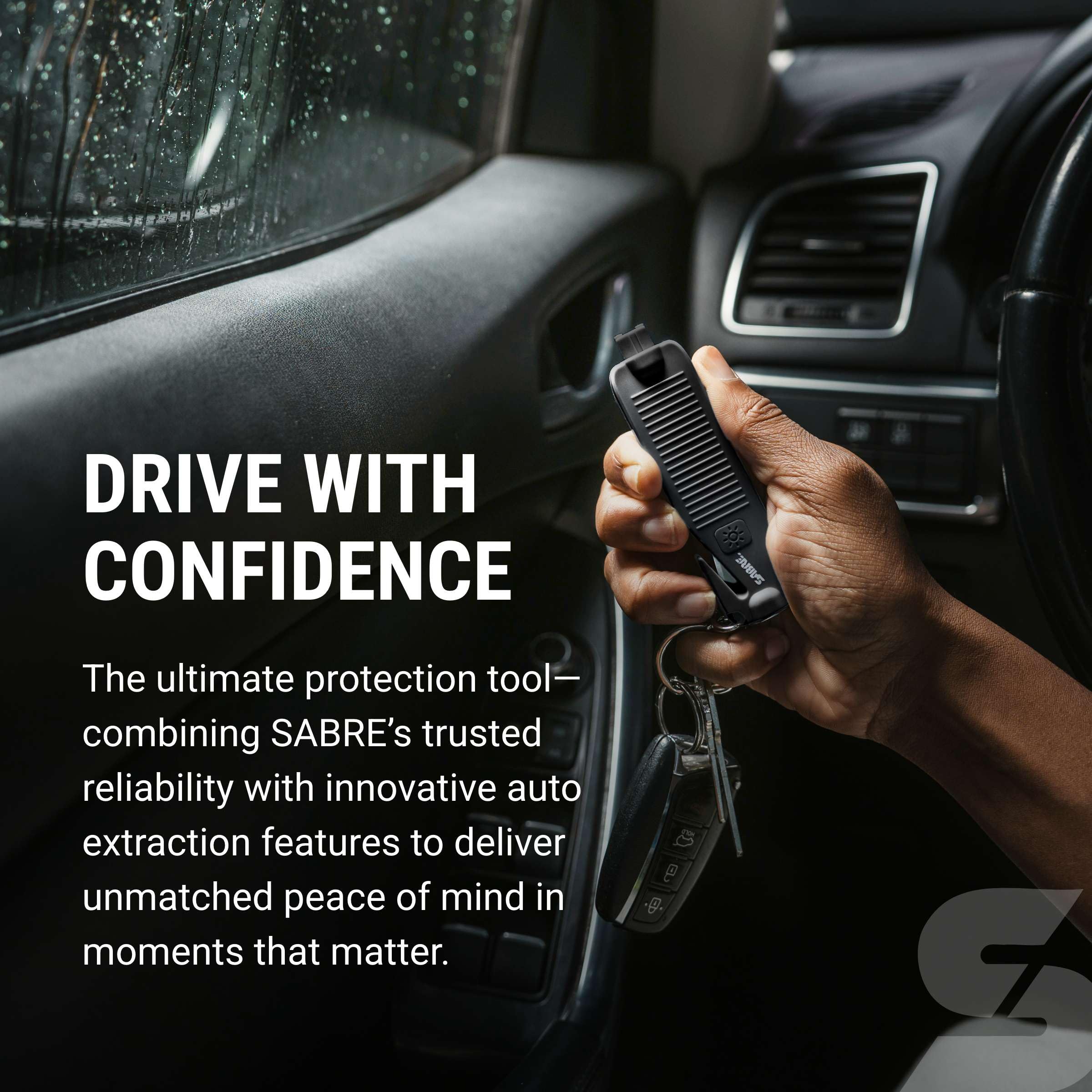 SABRE Safe Escape Tool compact storage keeps it within reach for daily commutes.