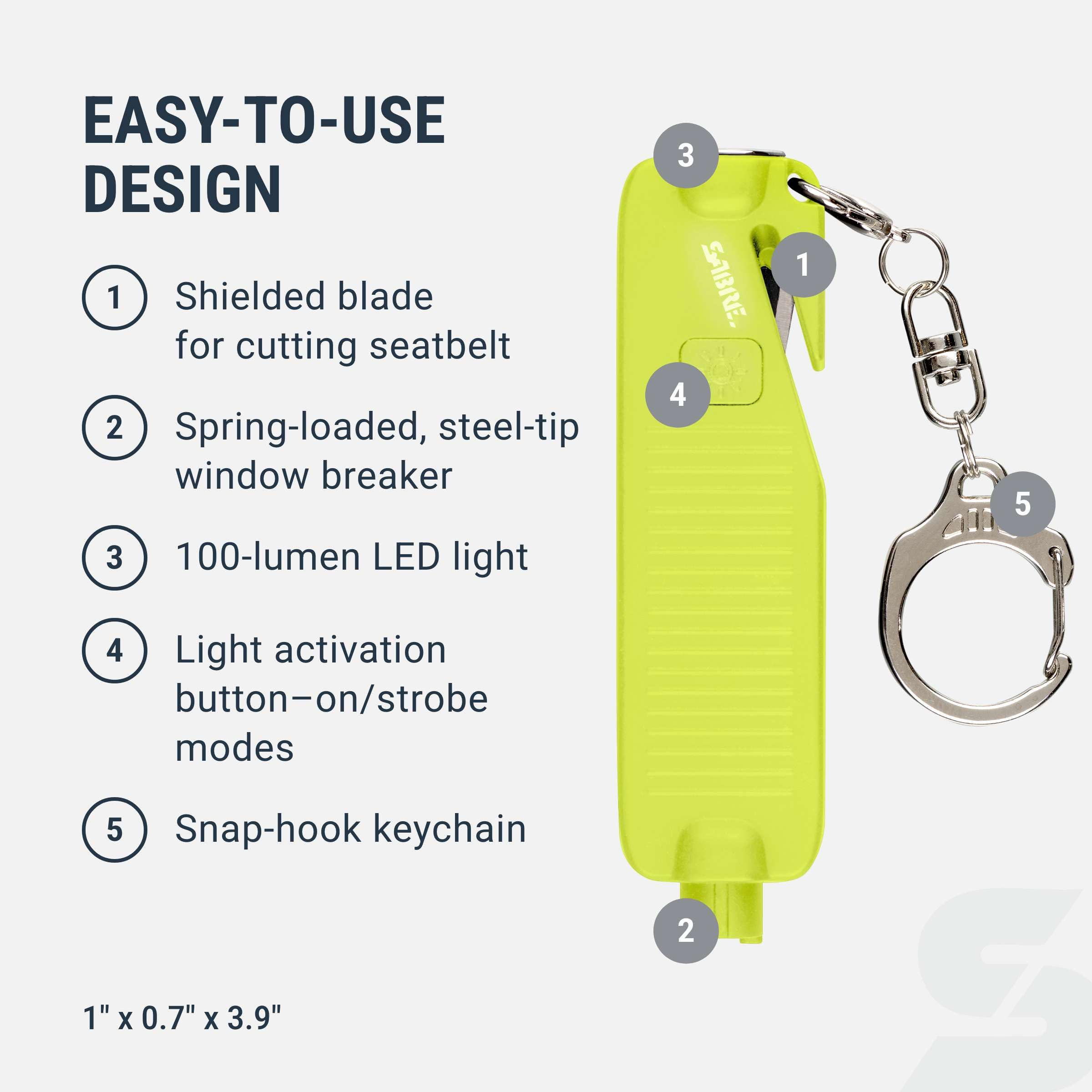 SABRE Safe Escape seat belt cutter in action frees jammed belts.