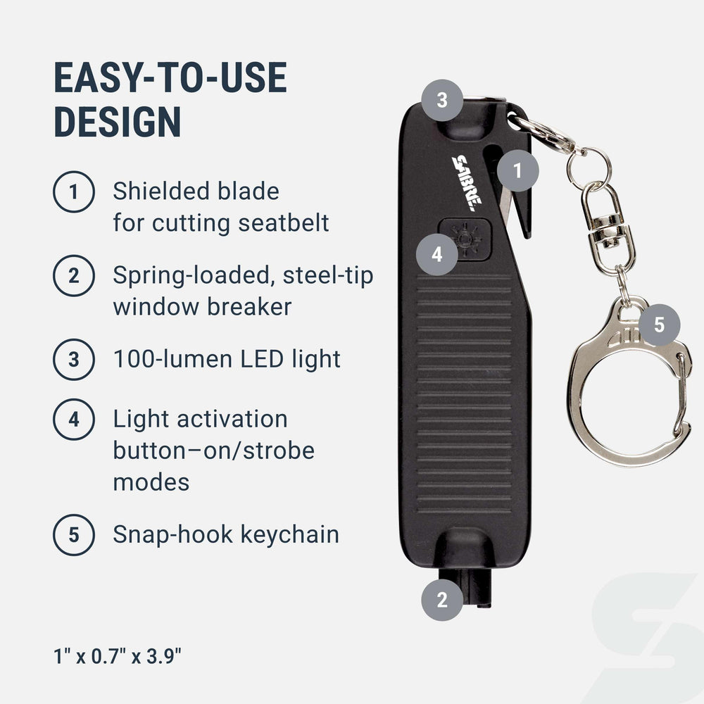 SABRE Safe Escape Tool window breaker with spring-loaded action for quick glass exit.